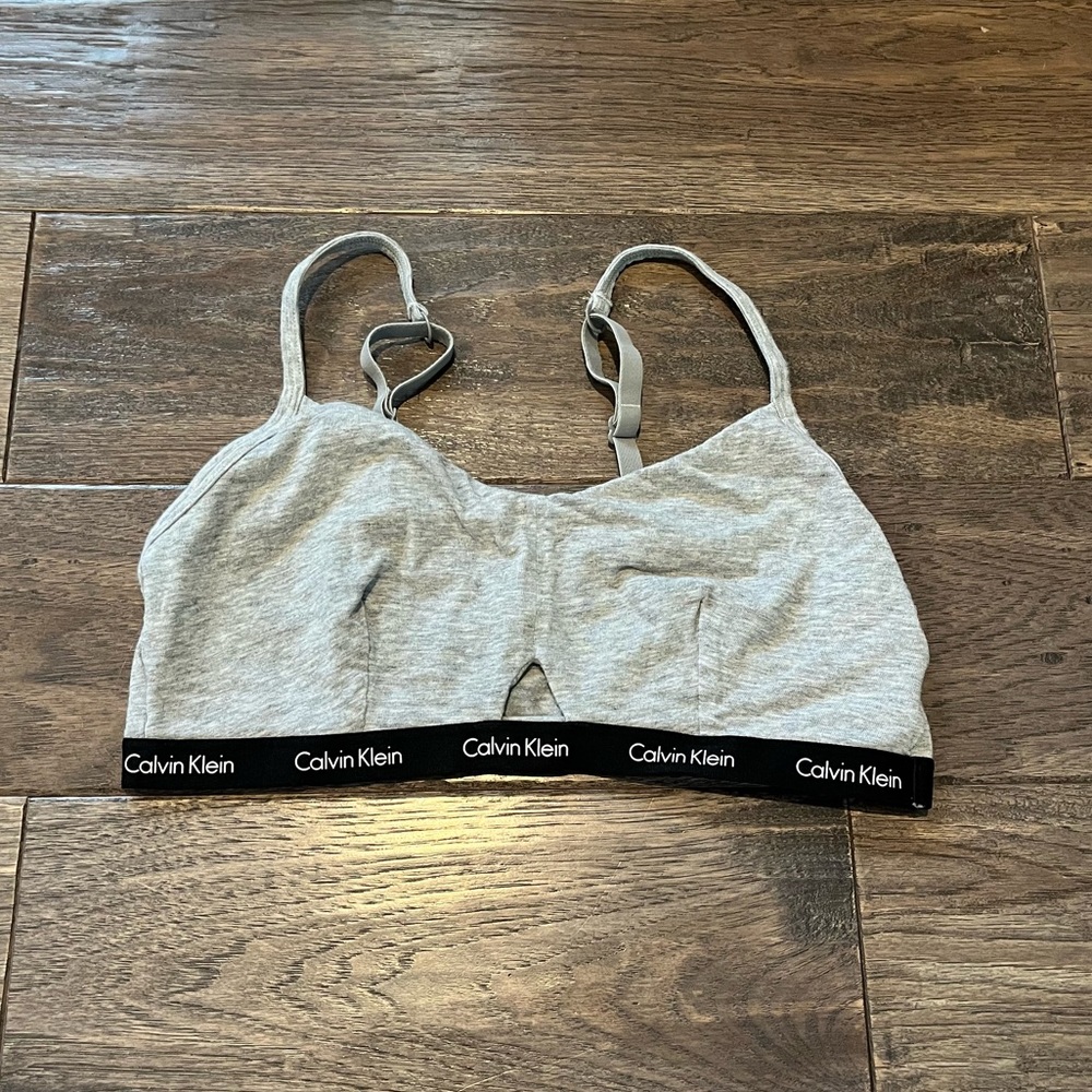 Calvin Klein Grey & Black Logo Adjustable Strap Bralette Size Large